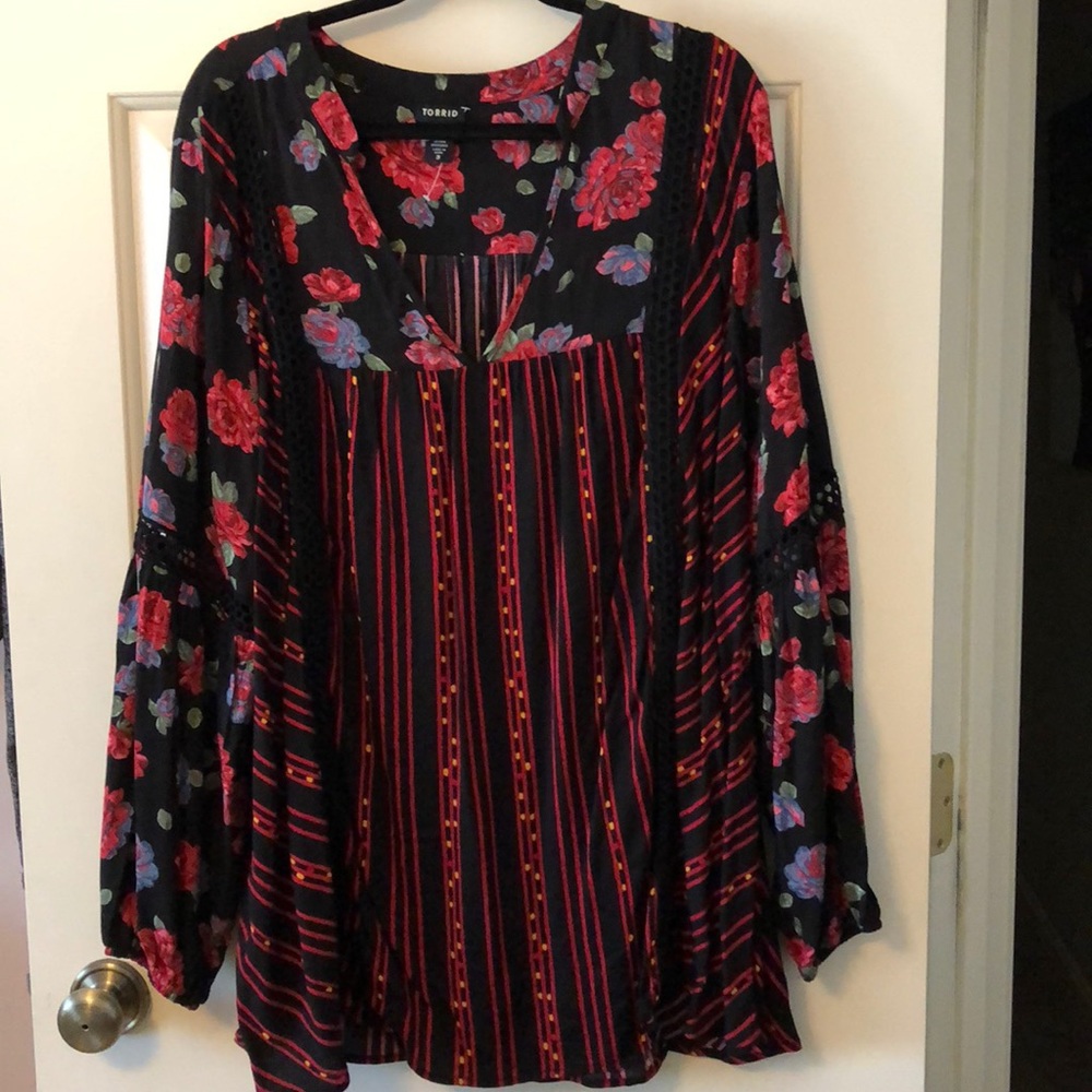 Torrid Womens Plus Size 3X Top Tunic Boho Peasant